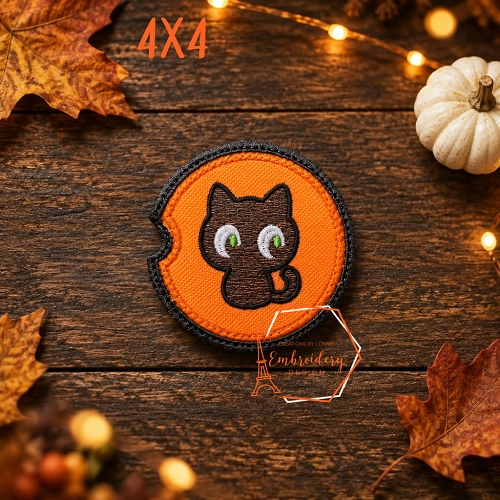 Black Cat Car Coaster Embroidery Design - 4x4